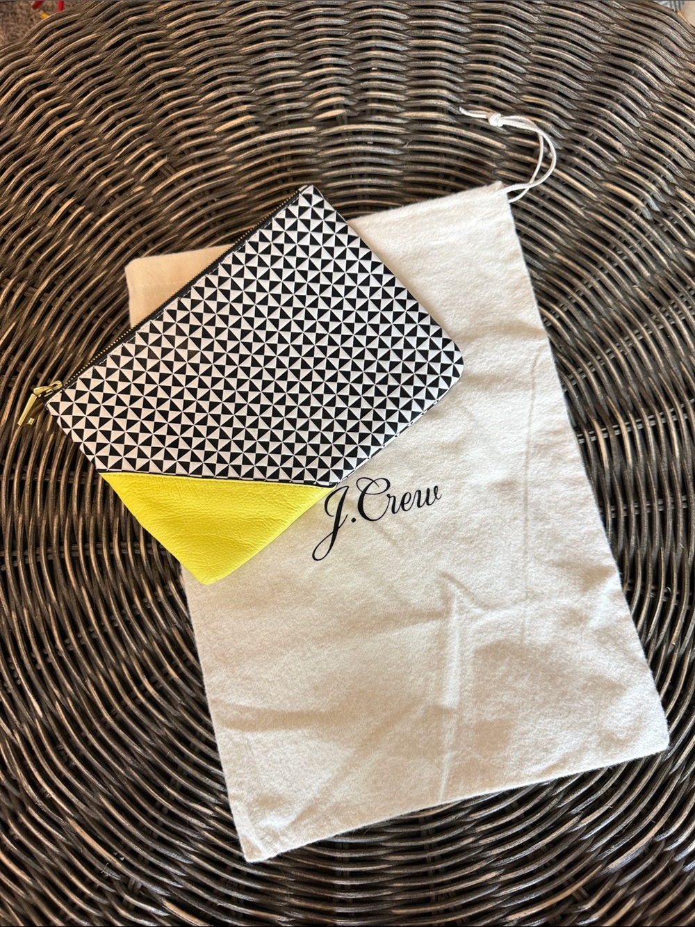 J. Crew Black & White Geometric Clutch with Yellow Corner